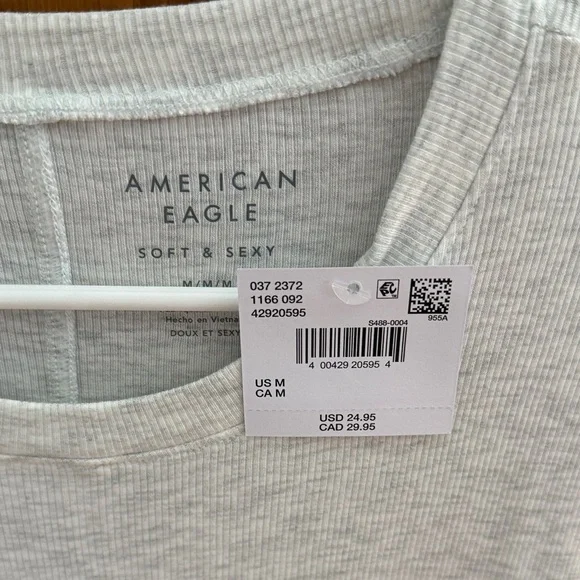 American Eagle Outfitters Women's Light Gray Muscle Tee - Picture 2 of 2